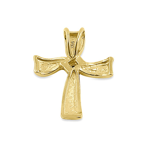 Solid 14K Yellow Gold Ribbon Cross CZ Pendant