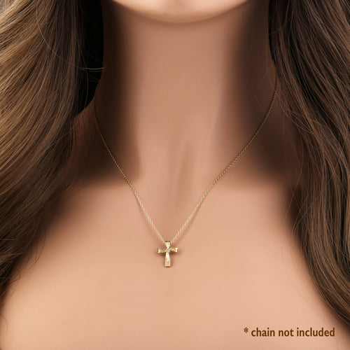 Solid 14K Yellow Gold Ribbon Cross CZ Pendant