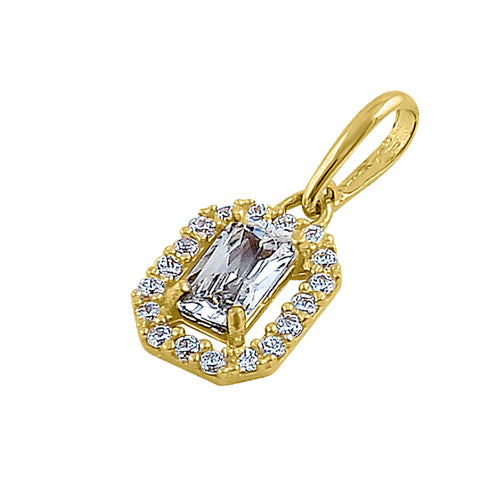 Solid 14K Yellow Gold Small Emerald Cut CZ Pendant