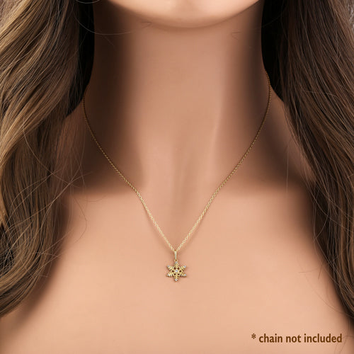 Solid 14K Yellow Gold Snowflake CZ Pendant