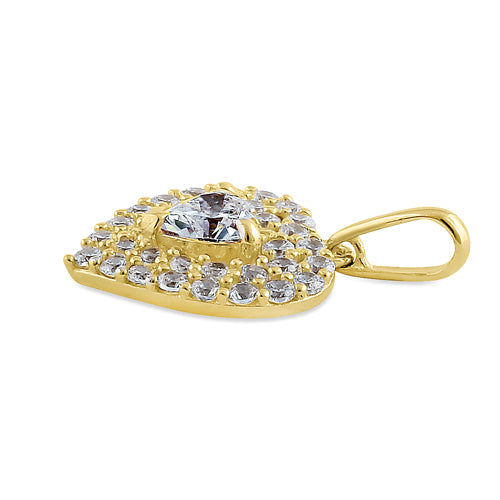 Solid 14K Yellow Gold Inner Heart Pave CZ Pendant