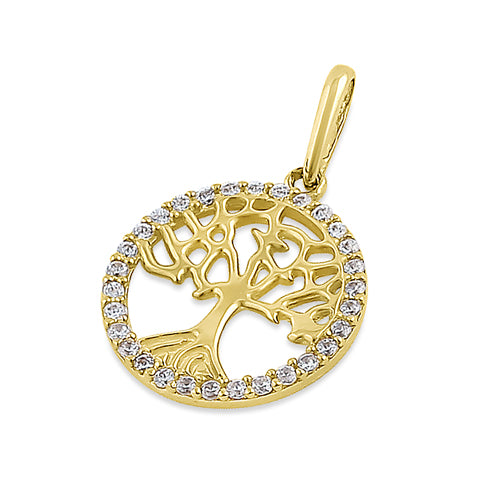 Solid 14K Yellow Gold Tree of Life CZ Pendant