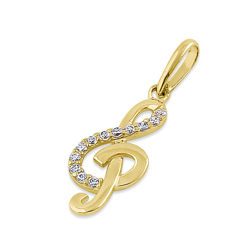 Solid 14K Yellow Gold Music Note CZ Pendant