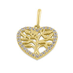 Solid 14K Yellow Gold Heart Tree of Life CZ Pendant