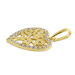 Solid 14K Yellow Gold Heart Tree of Life CZ Pendant