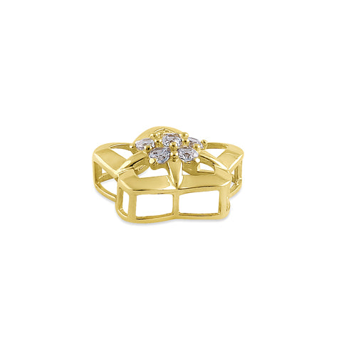 Solid 14K Yellow Gold Puffy Flower Star CZ Pendant