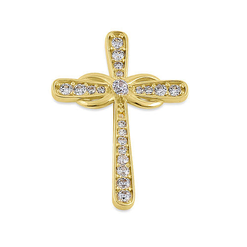 Solid 14K Yellow Gold Relic Cross CZ Pendant