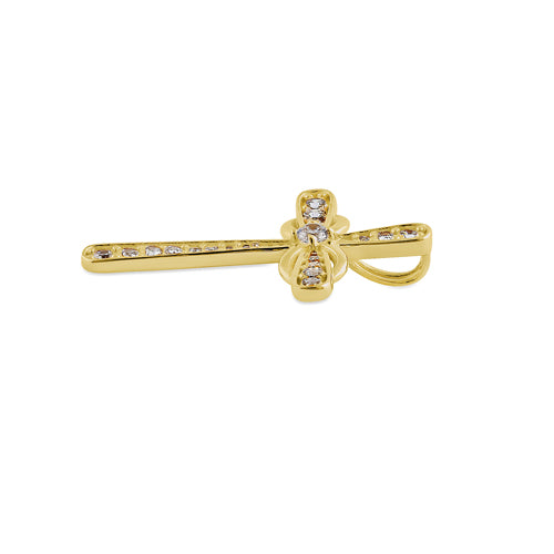 Solid 14K Yellow Gold Relic Cross CZ Pendant