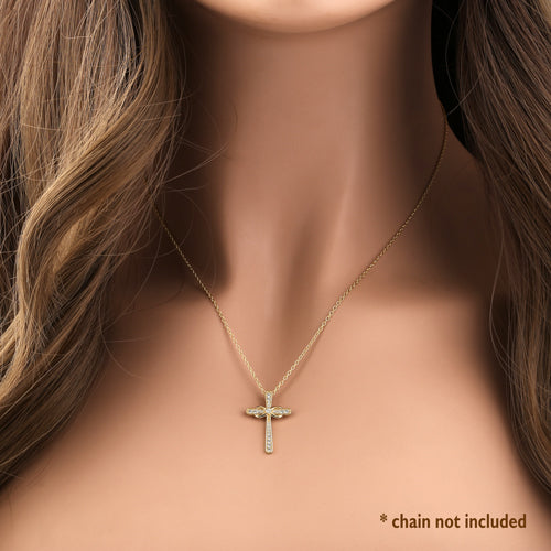 Solid 14K Yellow Gold Relic Cross CZ Pendant