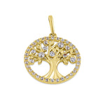 Solid 14K Yellow Gold Glitzy Tree of Life CZ Pendant