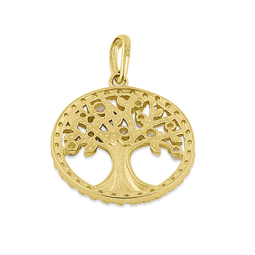 Solid 14K Yellow Gold Glitzy Tree of Life CZ Pendant