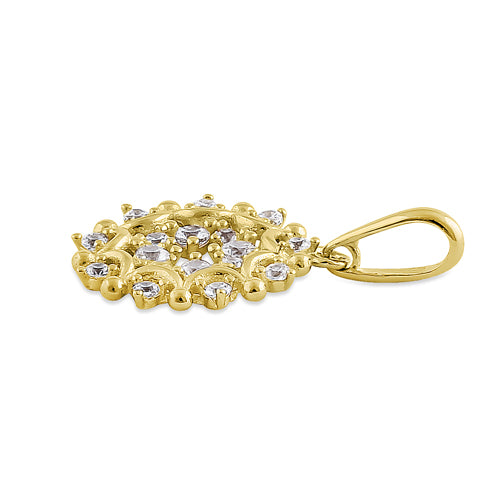 Solid 14K Yellow Gold Glamorous Circle CZ Pendant