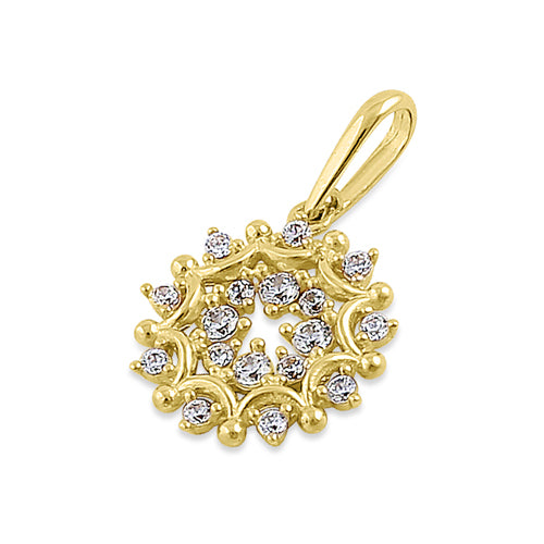 Solid 14K Yellow Gold Glamorous Circle CZ Pendant