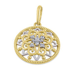 Solid 14K Yellow Gold Ornate Flower Shield CZ Pendant