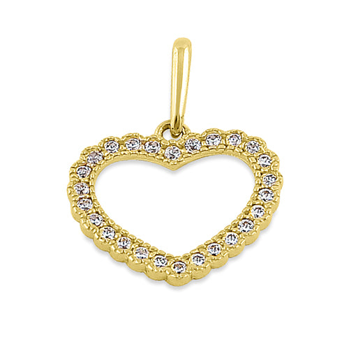 Solid 14K Yellow Gold Heart CZ Pendant