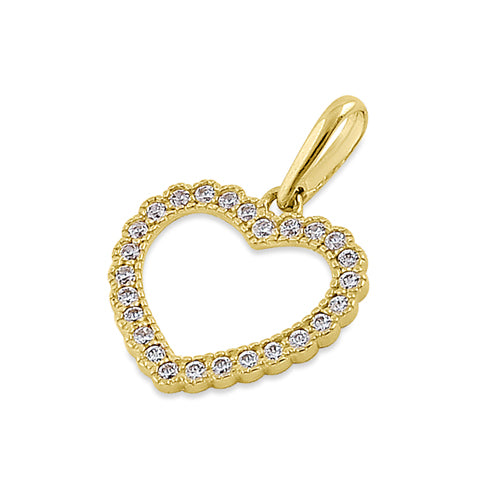 Solid 14K Yellow Gold Heart CZ Pendant