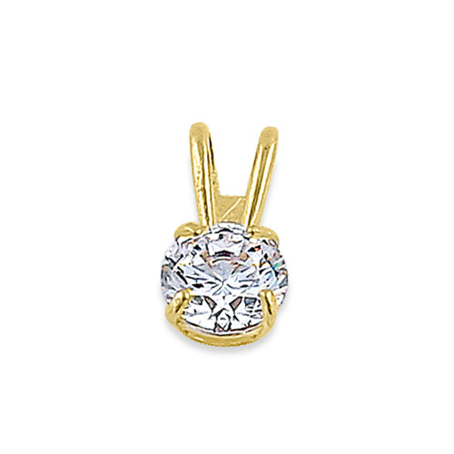 Solid 14K Yellow Gold Classic Round CZ Pendant