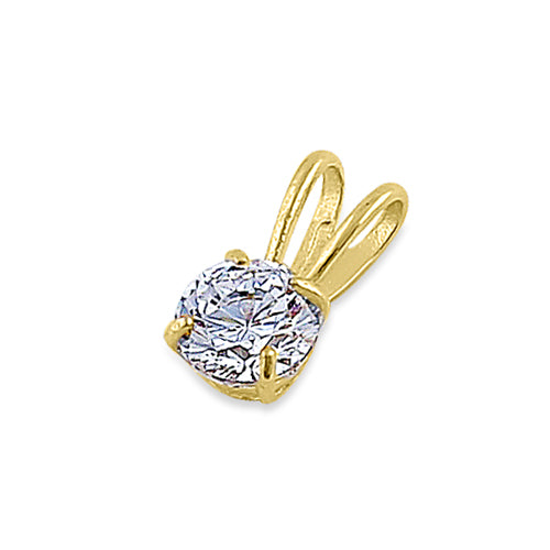 Solid 14K Yellow Gold Classic Round CZ Pendant