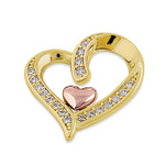 Solid 14K Yellow Gold Rose Gold Plated Inner Heart CZ Pendant