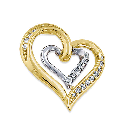 Solid 14K Yellow with White Gold Inner Heart CZ Pendant