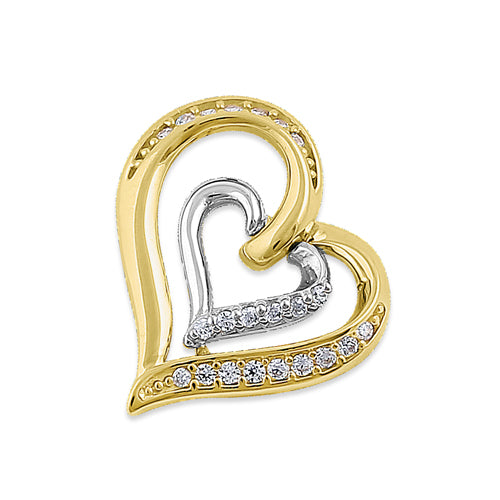 Solid 14K Yellow with White Gold Inner Heart CZ Pendant