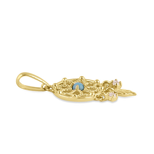 Solid 14K Gold Dream catcher CZ and Turquoise Pendant