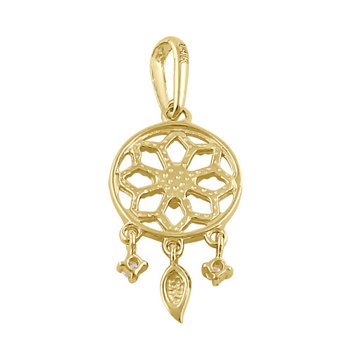 Solid 14K Gold Dreamcatcher CZ and Turquoise Pendant