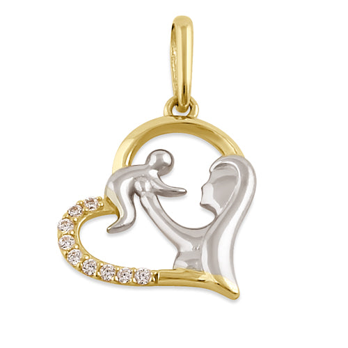 Solid 14K Gold Loving Mom's Heart CZ Pendant