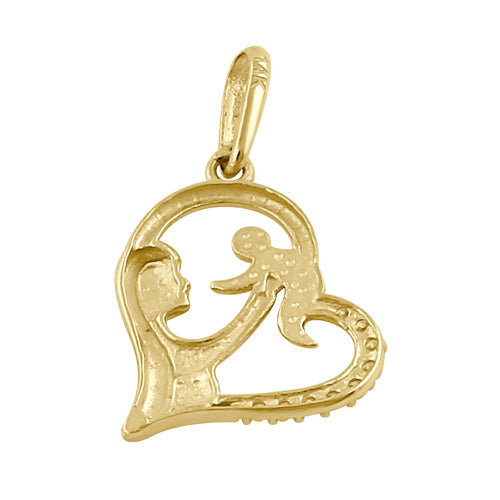 Solid 14K Gold Loving Mom's Heart CZ Pendant