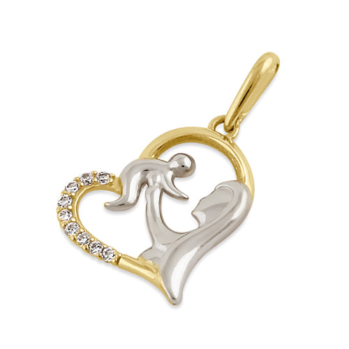 Solid 14K Gold Loving Mom's Heart CZ Pendant