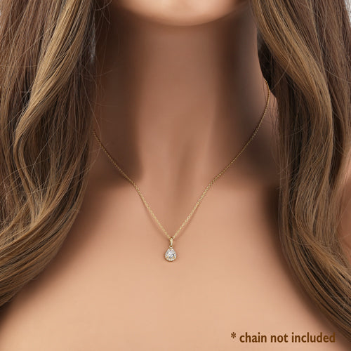 Solid 14K Gold Elegant Drop Halo with Clear CZ Pendant