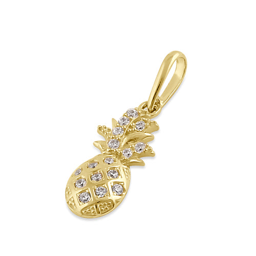 Solid 14K Gold Pineapple with Clear CZ Pendant