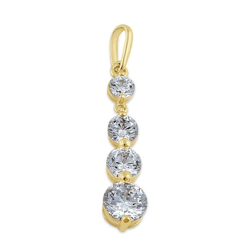 Solid 14K Gold Round Clear CZ Dangle Pendant