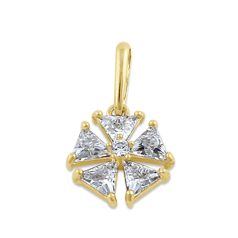 Solid 14K Gold Triangle Flower CZ Pendant