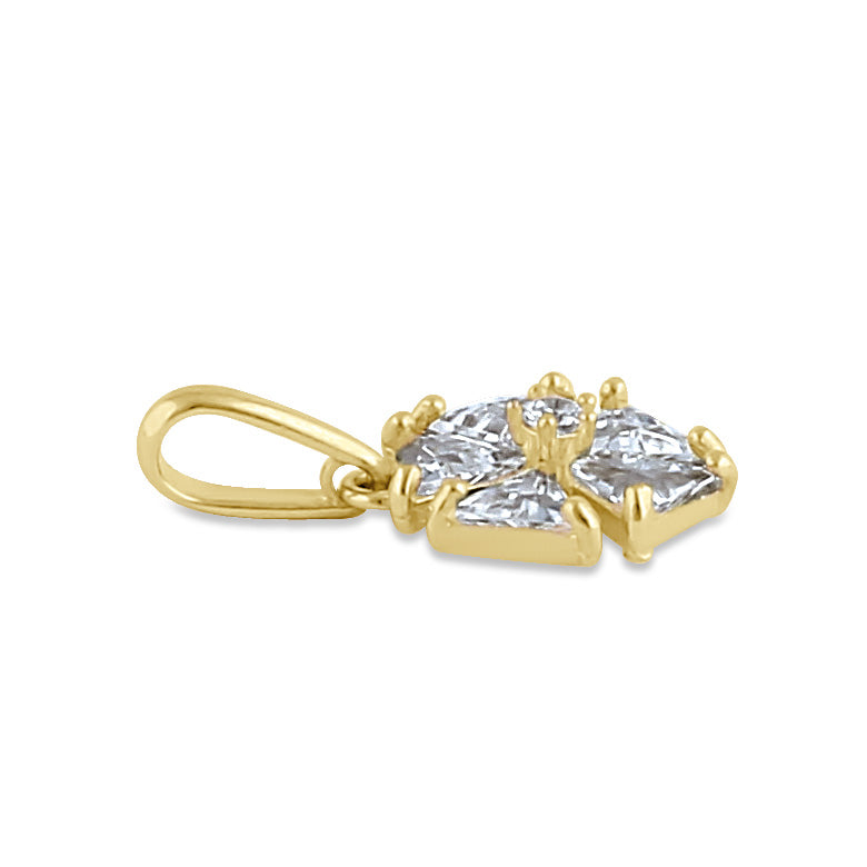 Solid 14K Gold Triangle Flower with Clear CZ Pendant