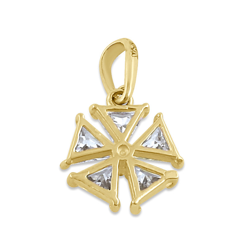 Solid 14K Gold Triangle Flower with Clear CZ Pendant