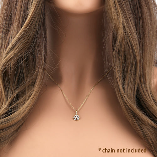 Solid 14K Gold Triangle Flower with Clear CZ Pendant