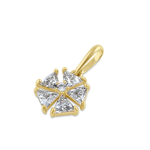Solid 14K Gold Triangle Flower CZ Pendant