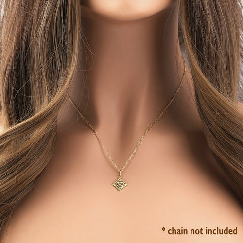 Solid 14K Gold Filigree Diamond with Clear CZ Pendant