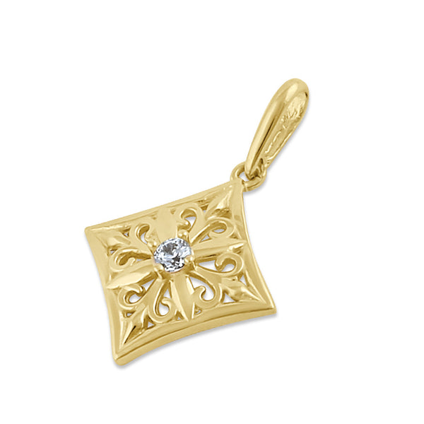 Solid 14K Gold Filigree Diamond CZ Pendant