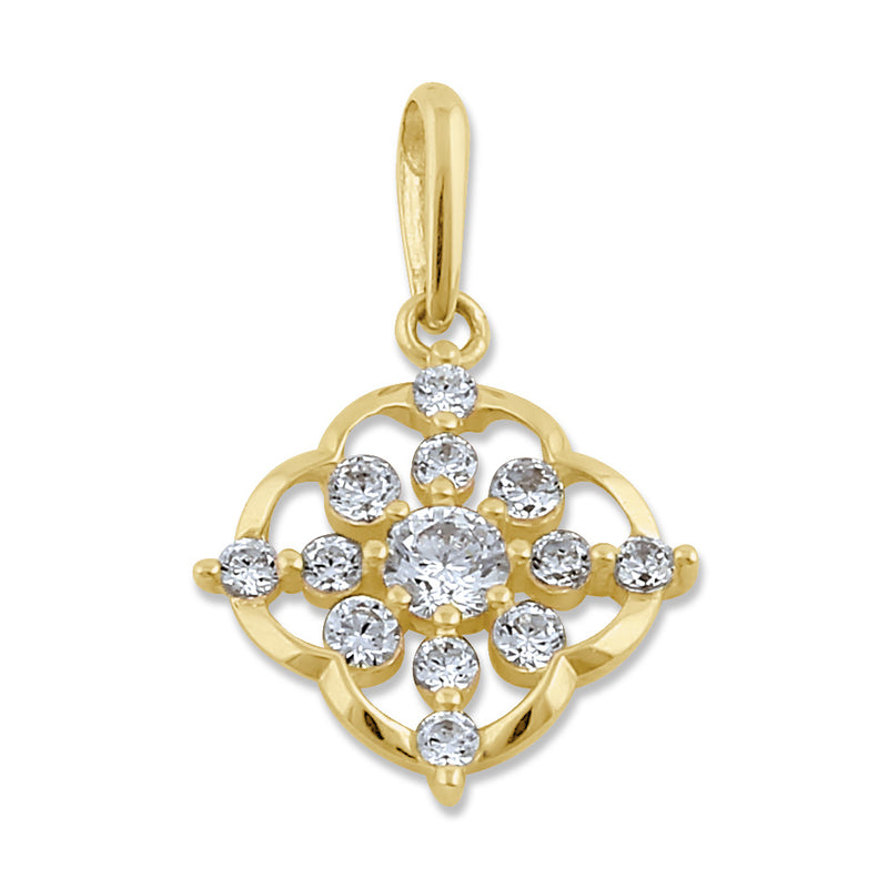 Solid 14K Gold Floral CZ Pendant