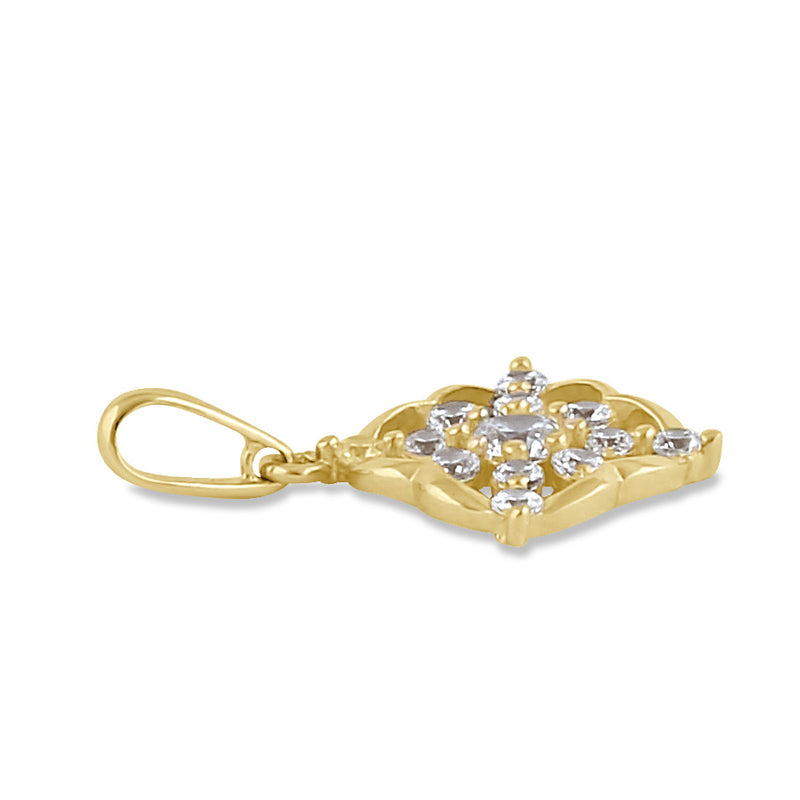 Solid 14K Gold Floral with Clear CZ Pendant