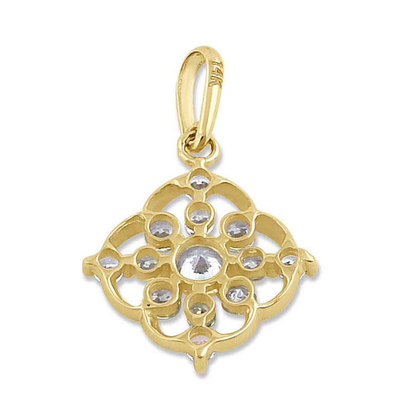 Solid 14K Gold Floral with Clear CZ Pendant