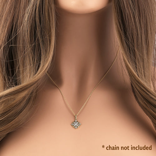Solid 14K Gold Floral with Clear CZ Pendant