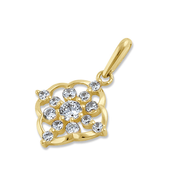 Solid 14K Gold Floral CZ Pendant