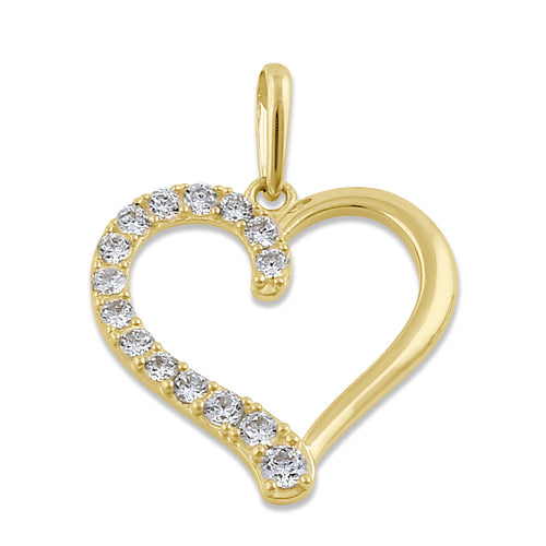 Solid 14K Gold Heart with Clear CZ Pendant