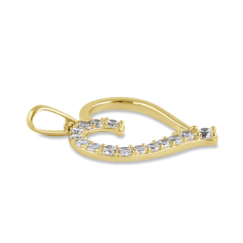 Solid 14K Gold Heart with Clear CZ Pendant
