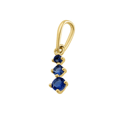 Solid 14K Yellow Gold Triple Round Blue Sapphire CZ Pendant