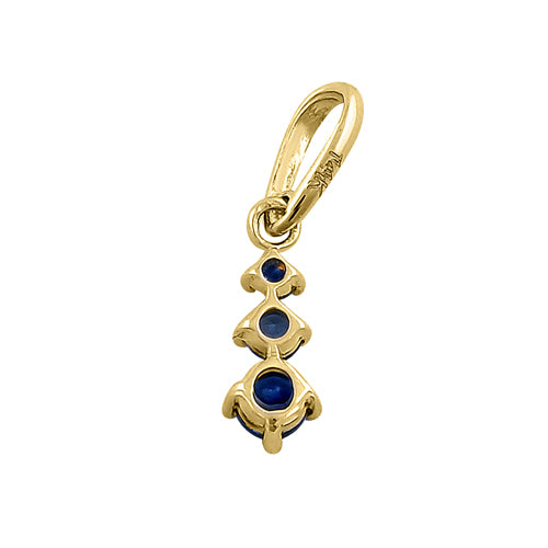 Solid 14K Yellow Gold Triple Round Blue Sapphire CZ Pendant