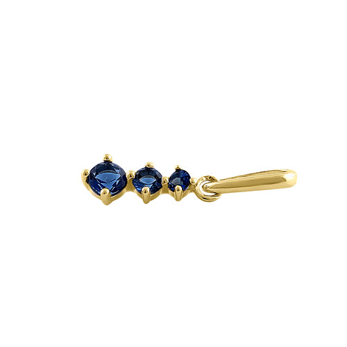 Solid 14K Yellow Gold Triple Round Blue Sapphire CZ Pendant